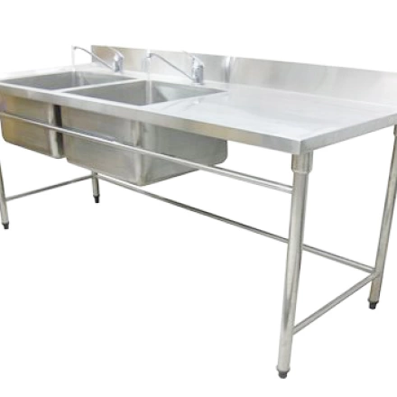 Chậu rửa 2 hố inox kèm bàn lệch phải