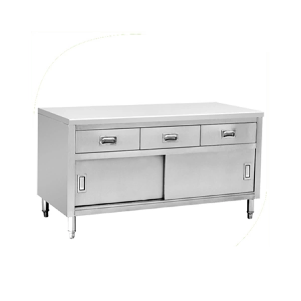 Quầy inox 2 cửa lùa kèm ngăn kéo