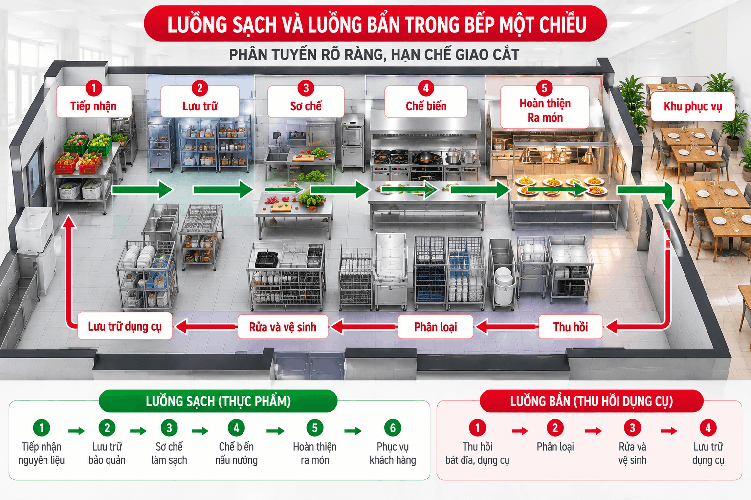 Sơ đồ luồng một chiều trong bếp nhà hàng