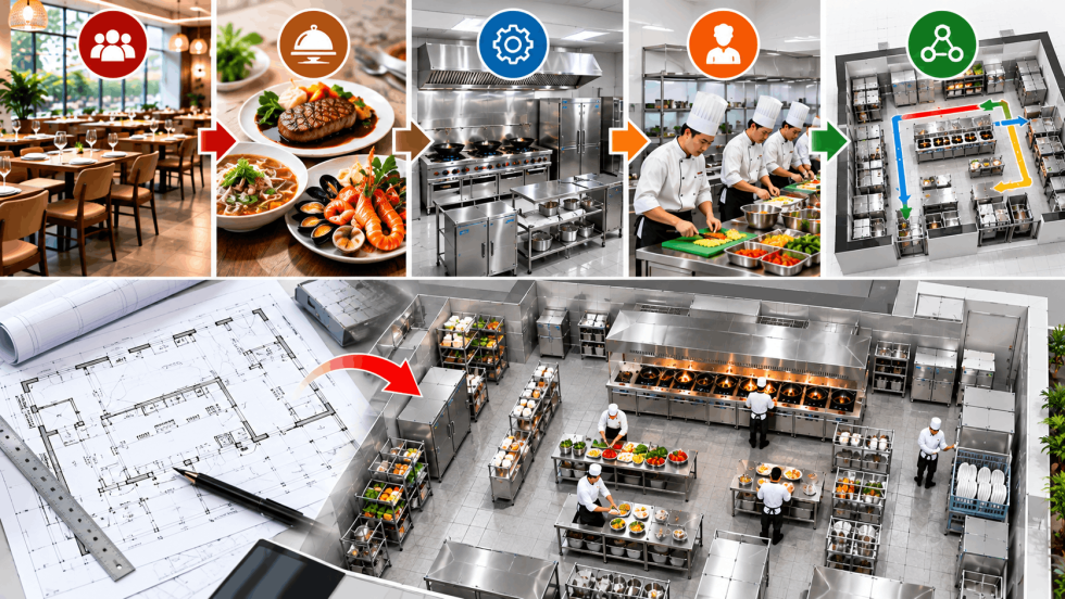 Cách tính diện tích bếp nhà hàng theo số khách và công suất