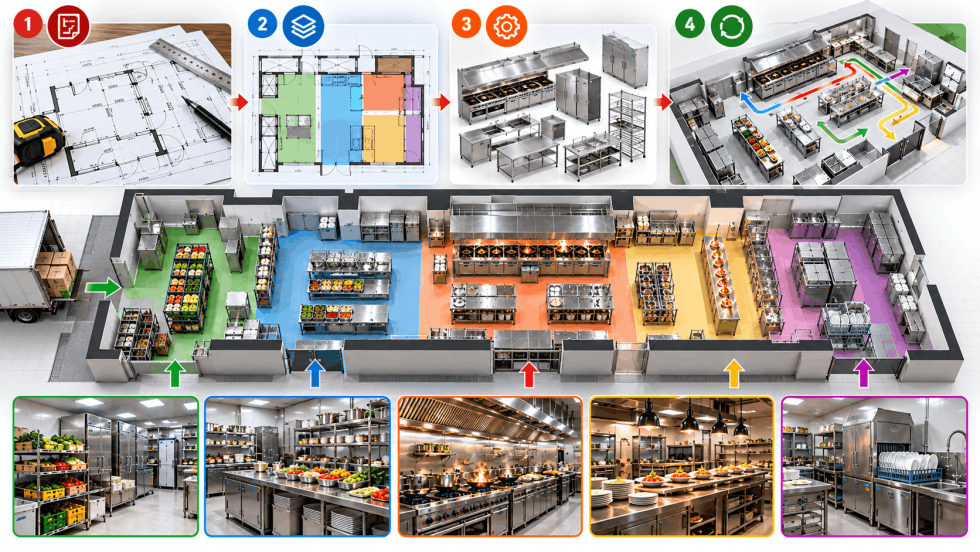 Layout bếp nhà hàng từ mặt bằng đến bố trí thiết bị