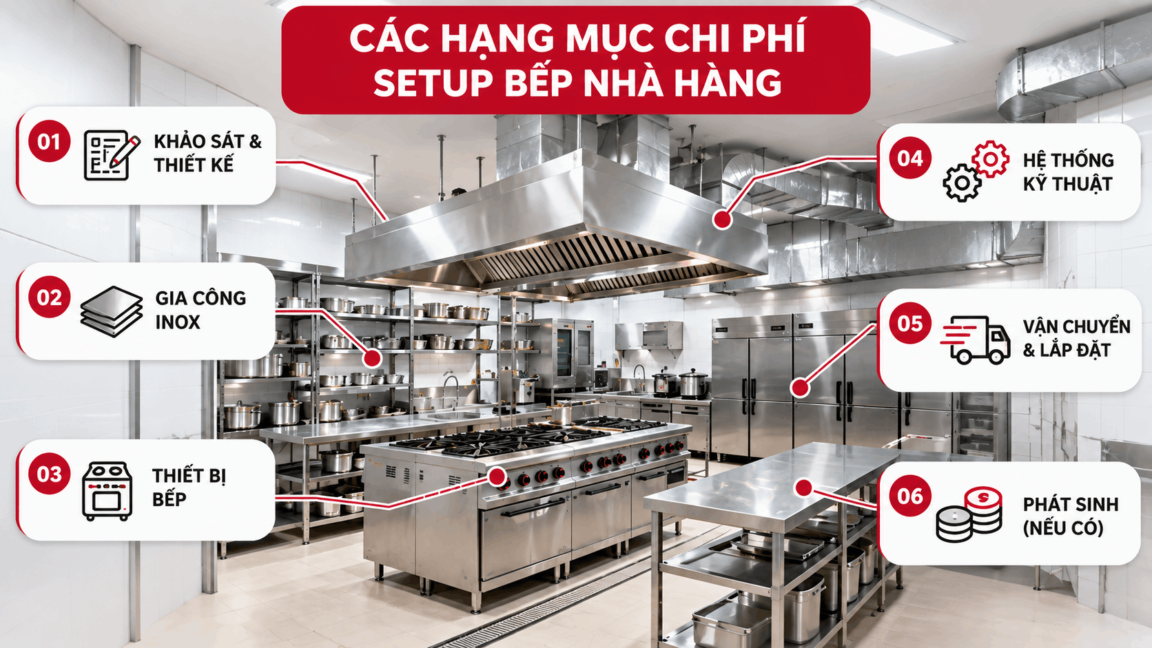 Các hạng mục chi phí setup bếp nhà hàng