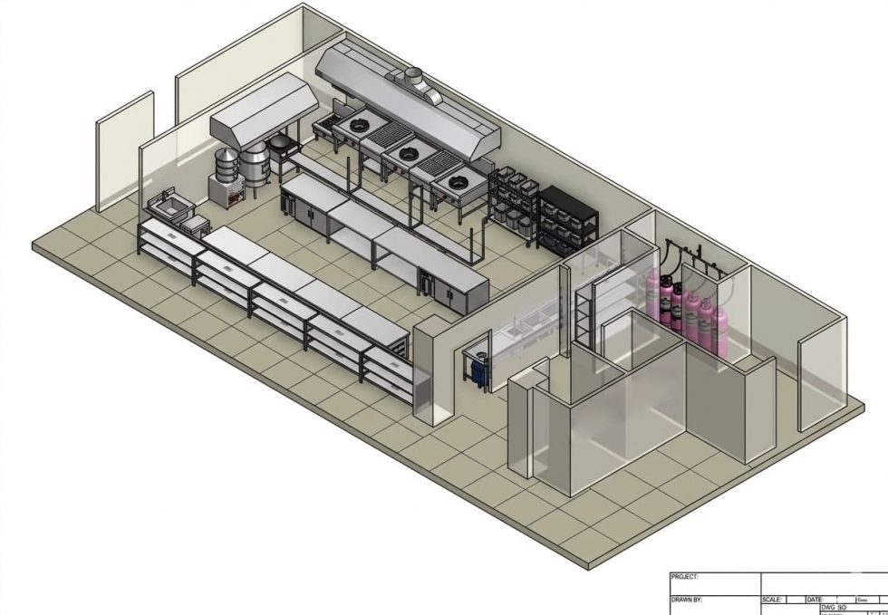 Thiết kế layout bếp nhà hàng nhỏ theo mô hình một chiều